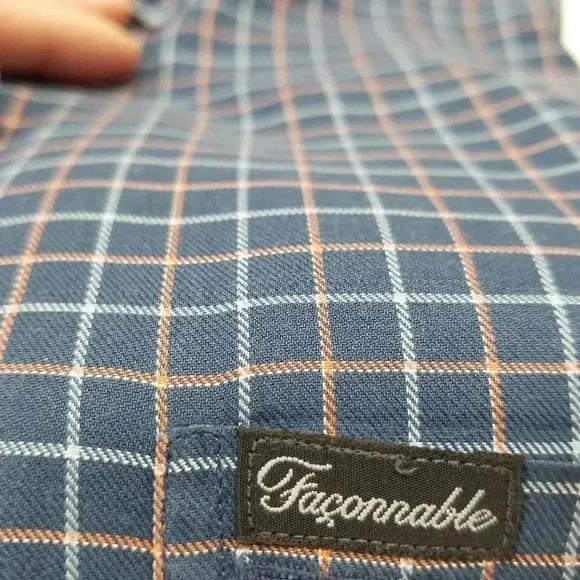 {Façonnable} Mens Check Plaid Button-Down Dress Shirt - Picture 11 of 12